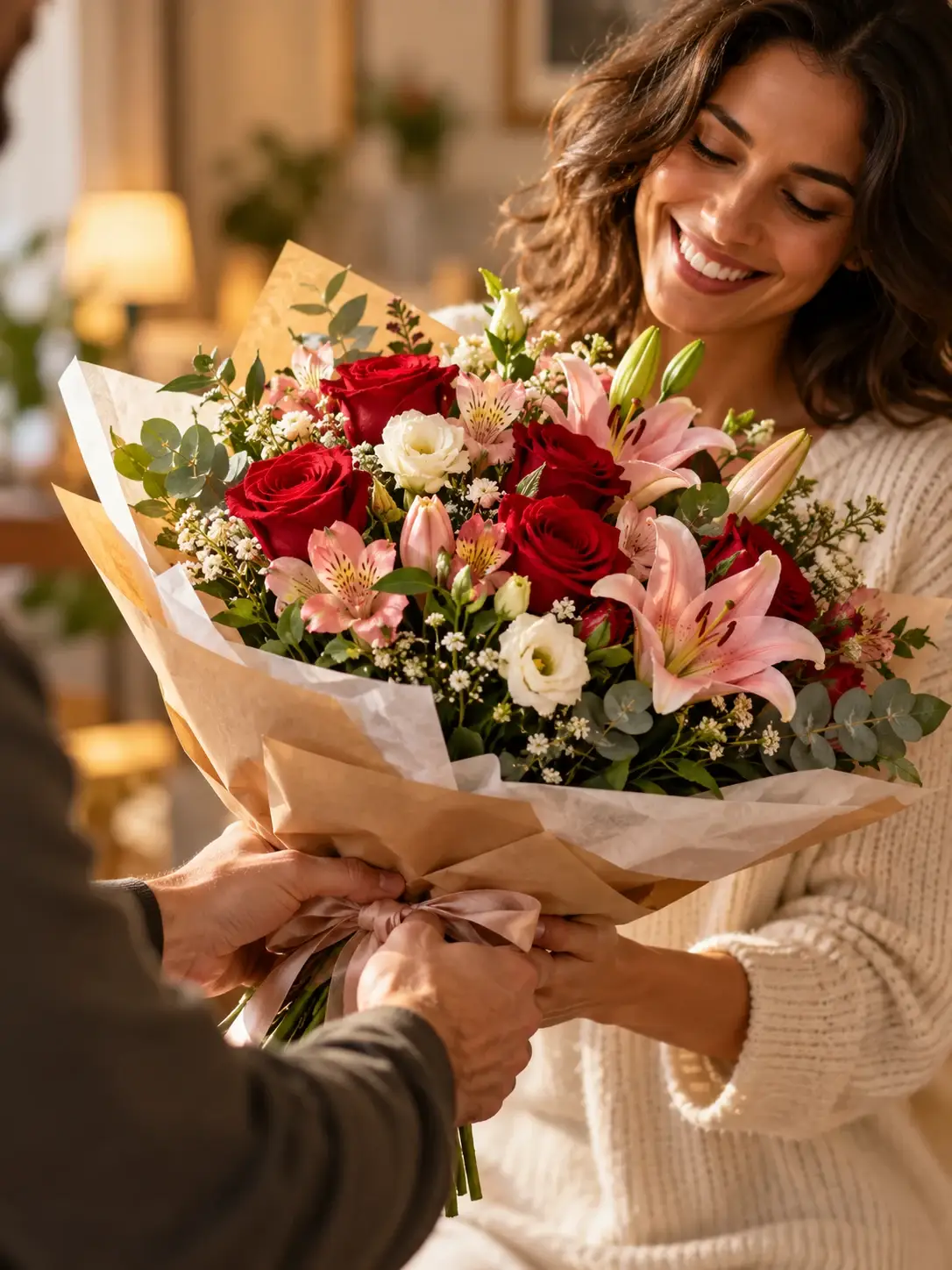 Bouquet de flores oferecido a uma pessoa